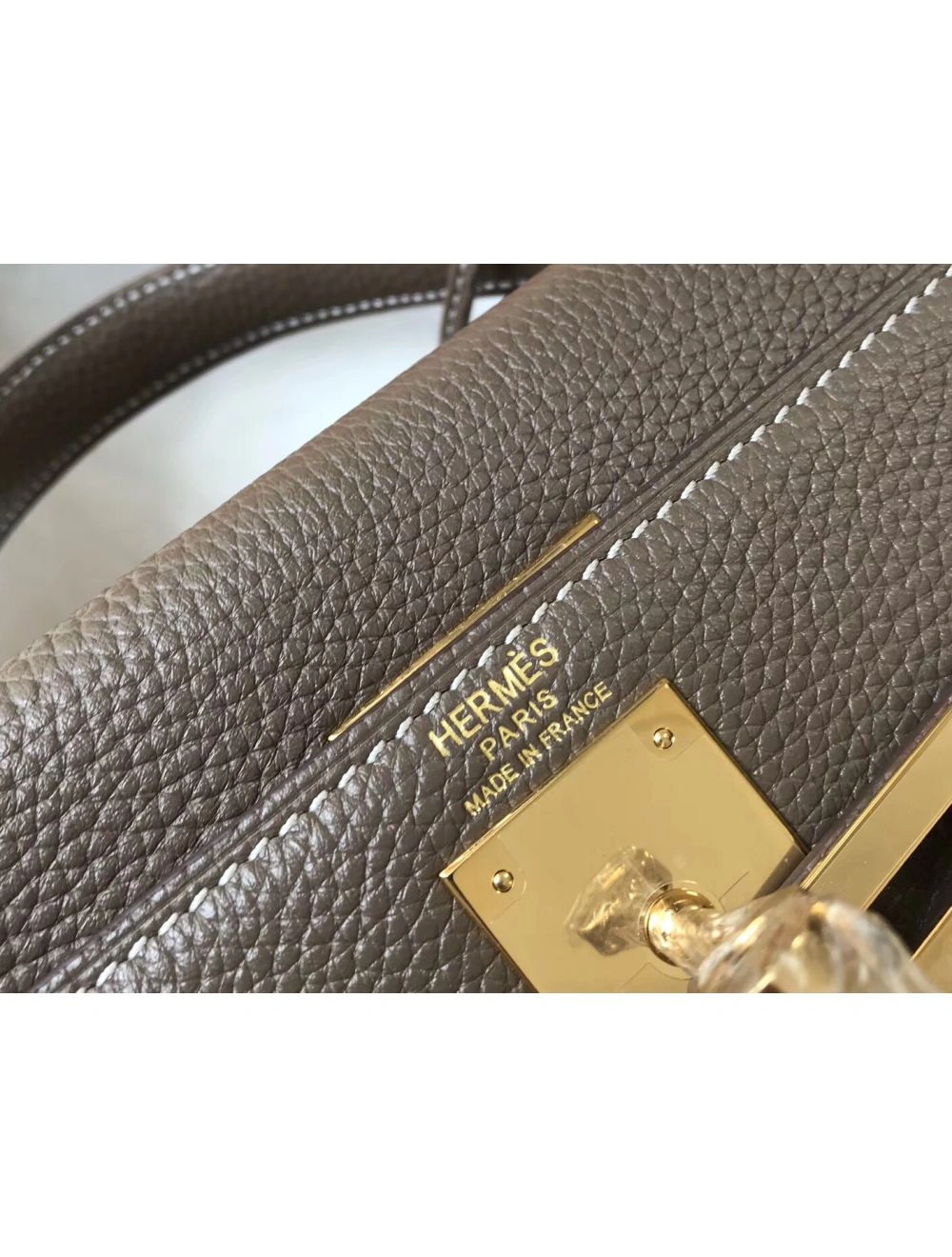 Hermes Kelly 28cm Bag In Taupe Grey Clemence Leather GHW