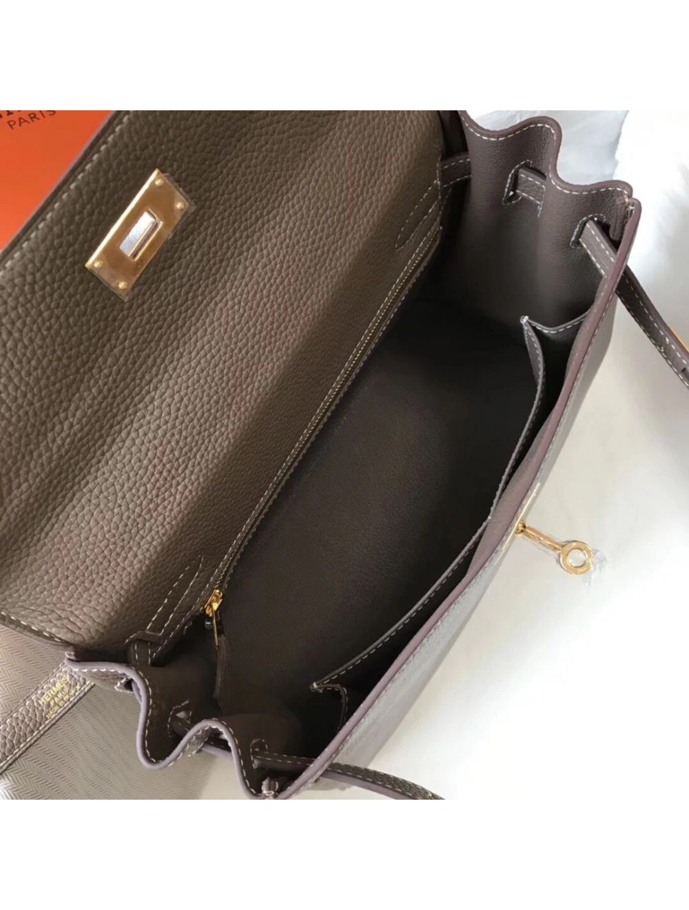 Hermes Kelly 28cm Bag In Taupe Grey Clemence Leather GHW
