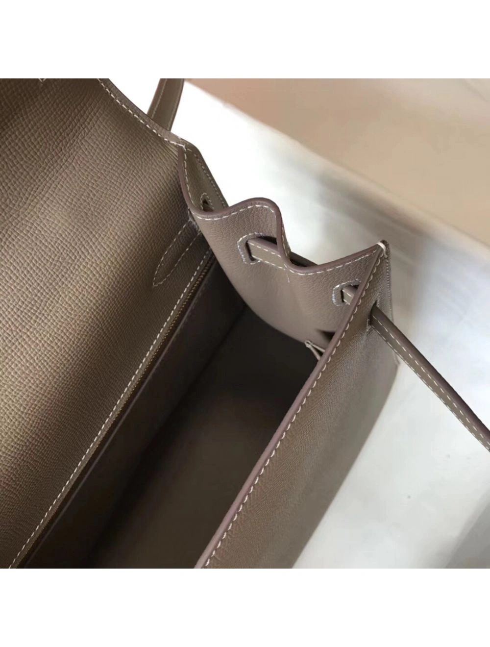 Hermes Kelly 28cm Bag In Taupe Grey Epsom Leather GHW