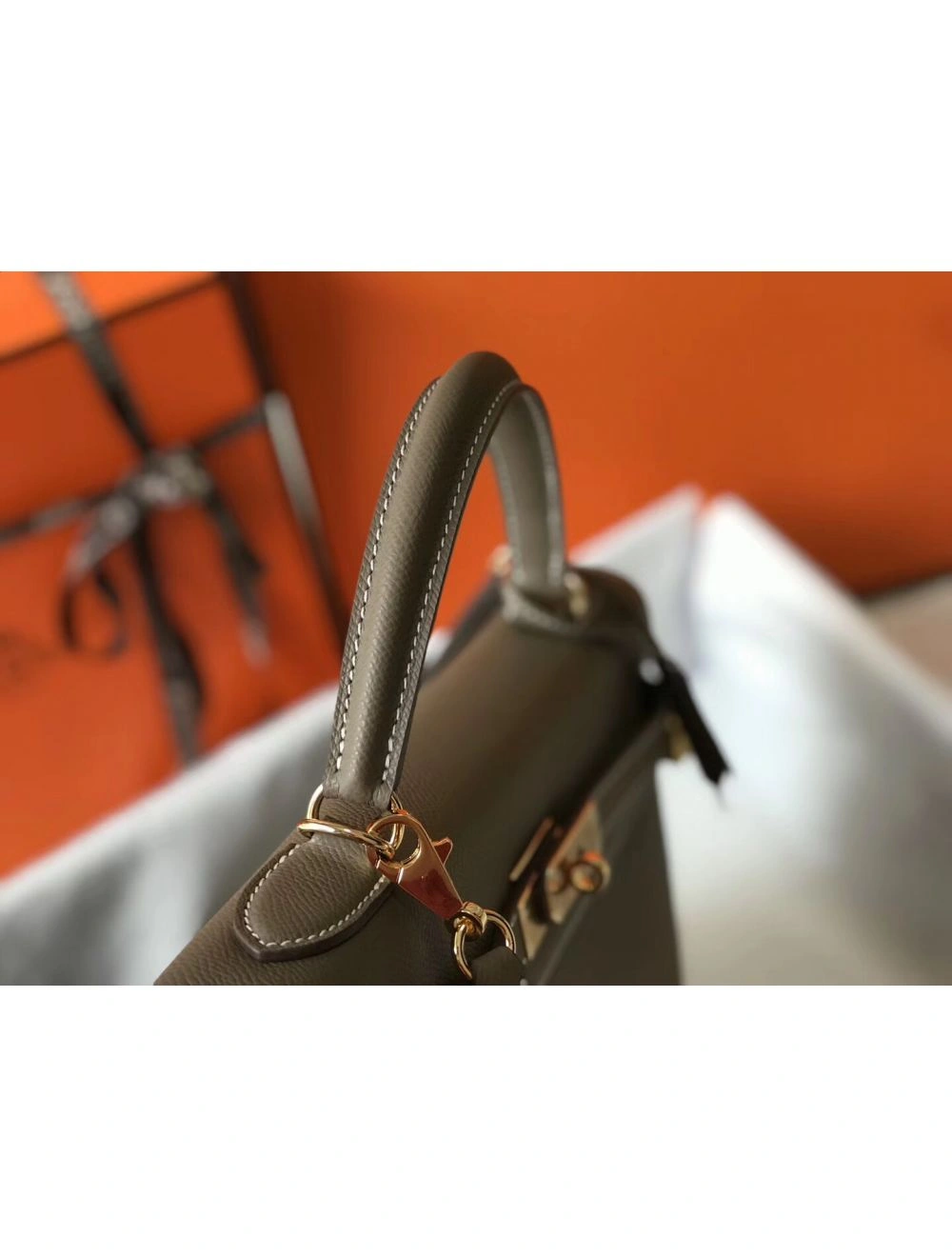 Hermes Kelly 28cm Bag In Taupe Grey Epsom Leather GHW