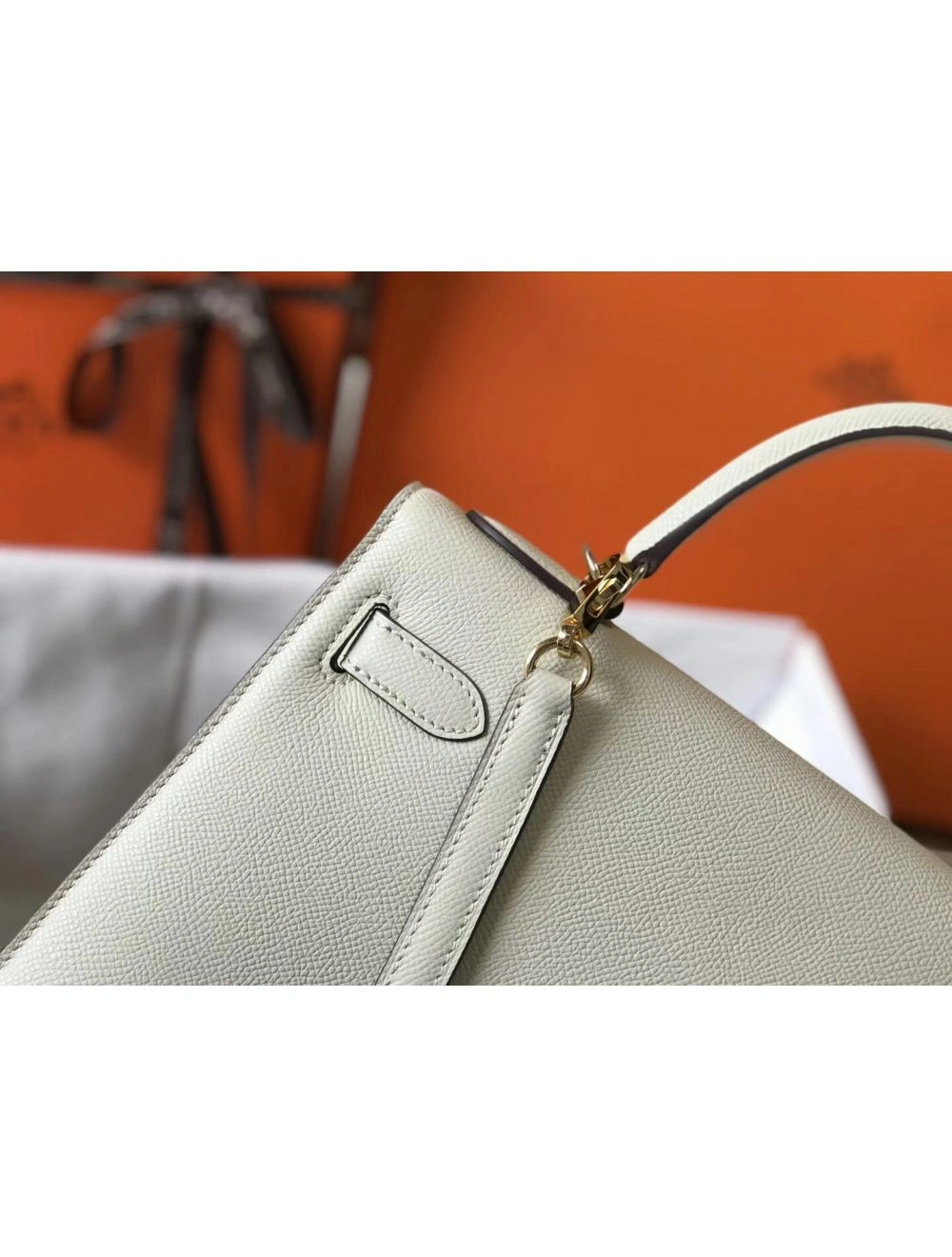 Hermes Kelly 28cm Bag In White Epsom Leather GHW