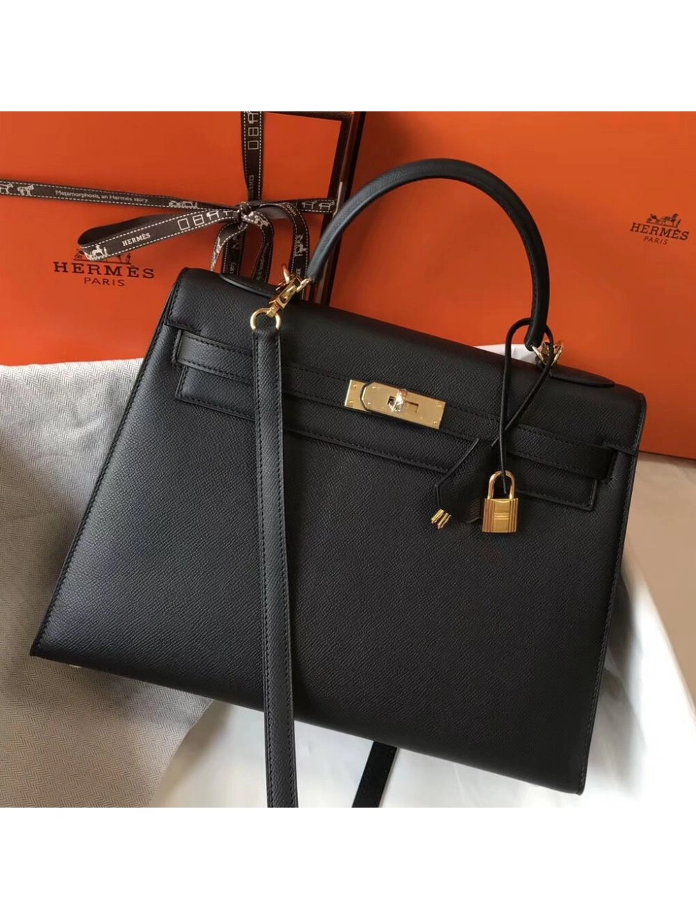Hermes Kelly 32cm Bag In Black Epsom Leather GHW