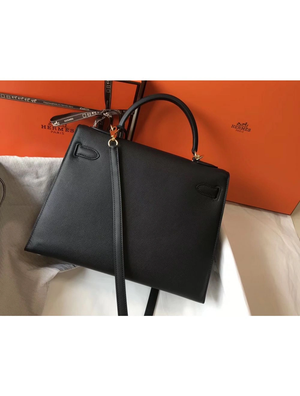 Hermes Kelly 32cm Bag In Black Epsom Leather GHW