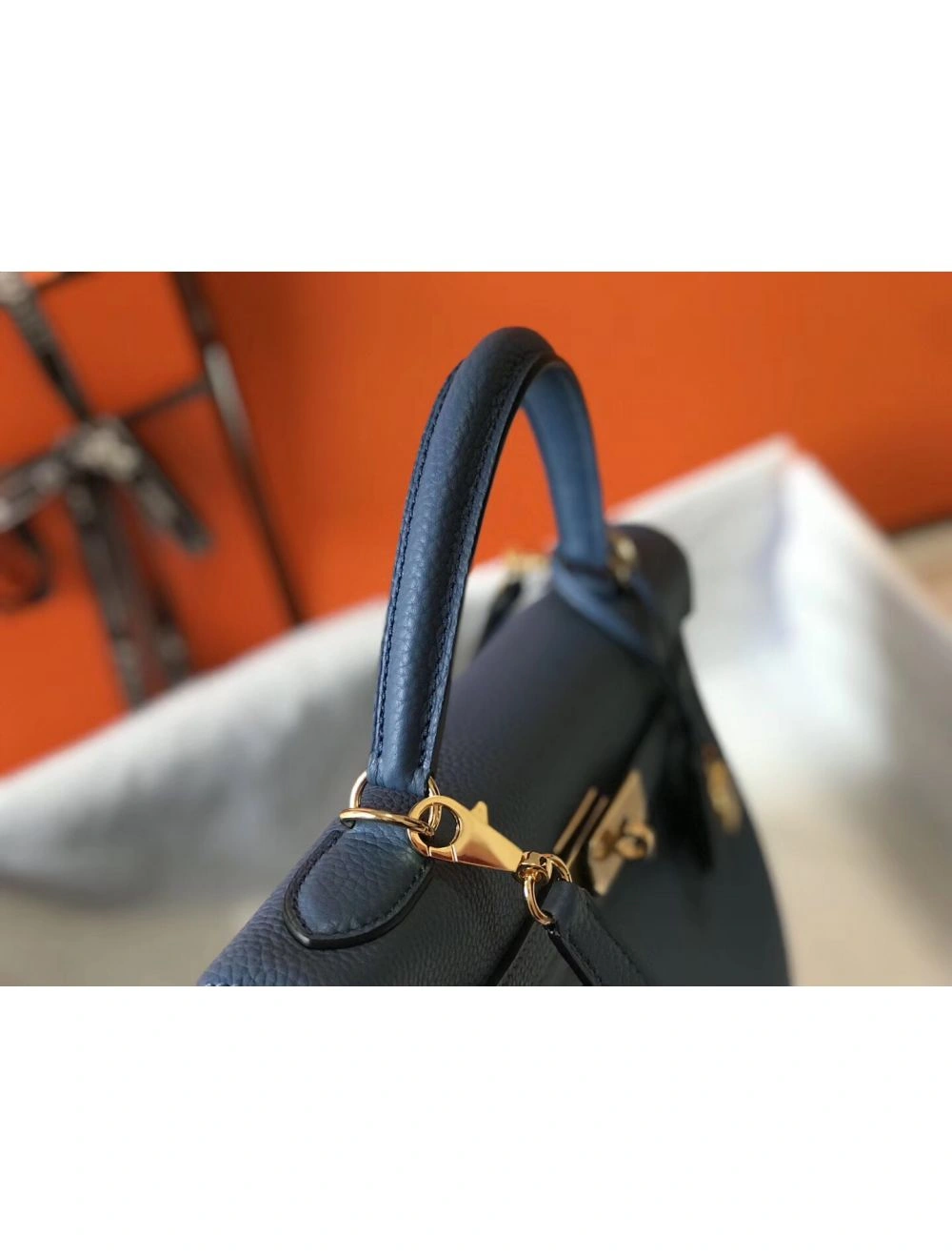 Hermes Kelly 32cm Bag In Blue Agate Clemence Leather GHW