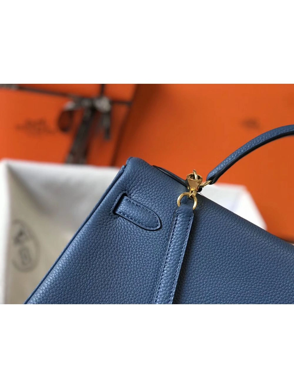Hermes Kelly 32cm Bag In Blue Agate Clemence Leather GHW