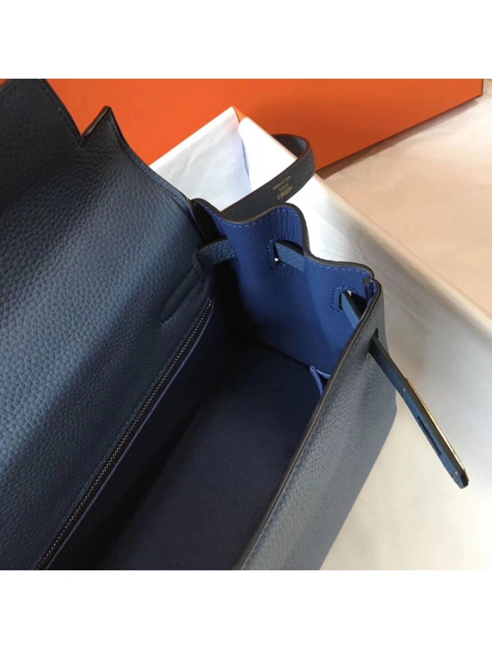 Hermes Kelly 32cm Bag In Blue Agate Clemence Leather GHW