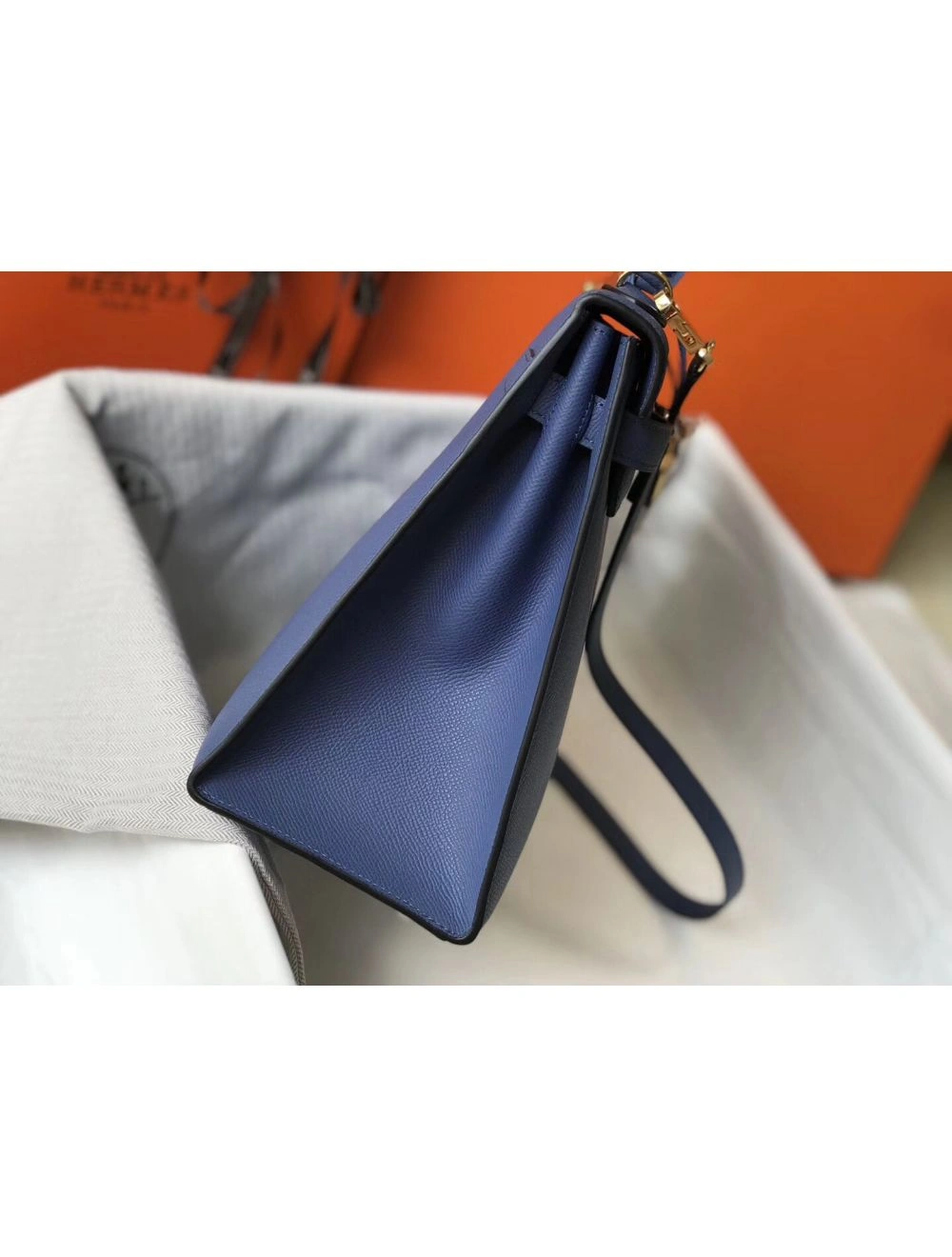 Hermes Kelly 32cm Bag In Blue Agate Epsom Leather GHW