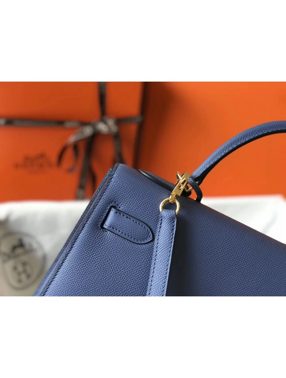 Hermes Kelly 32cm Bag In Blue Agate Epsom Leather GHW