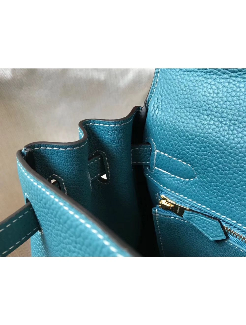 Hermes Kelly 32cm Bag In Blue Jean Clemence Leather GHW