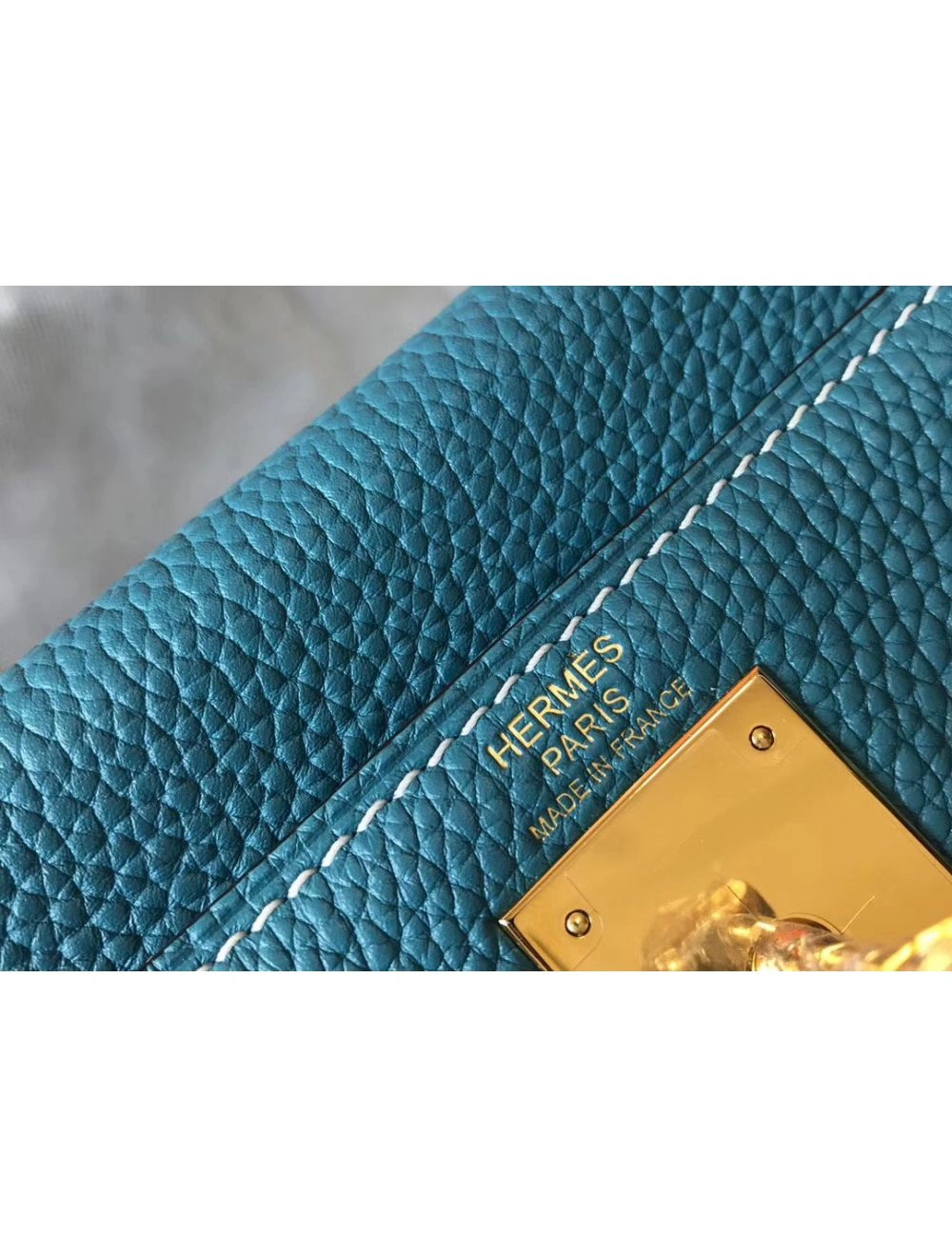 Hermes Kelly 32cm Bag In Blue Jean Clemence Leather GHW