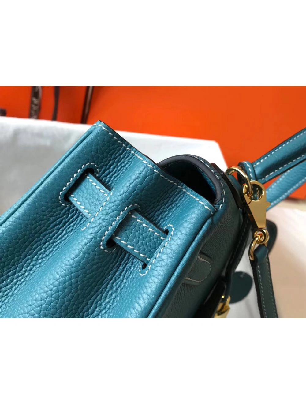 Hermes Kelly 32cm Bag In Blue Jean Clemence Leather GHW