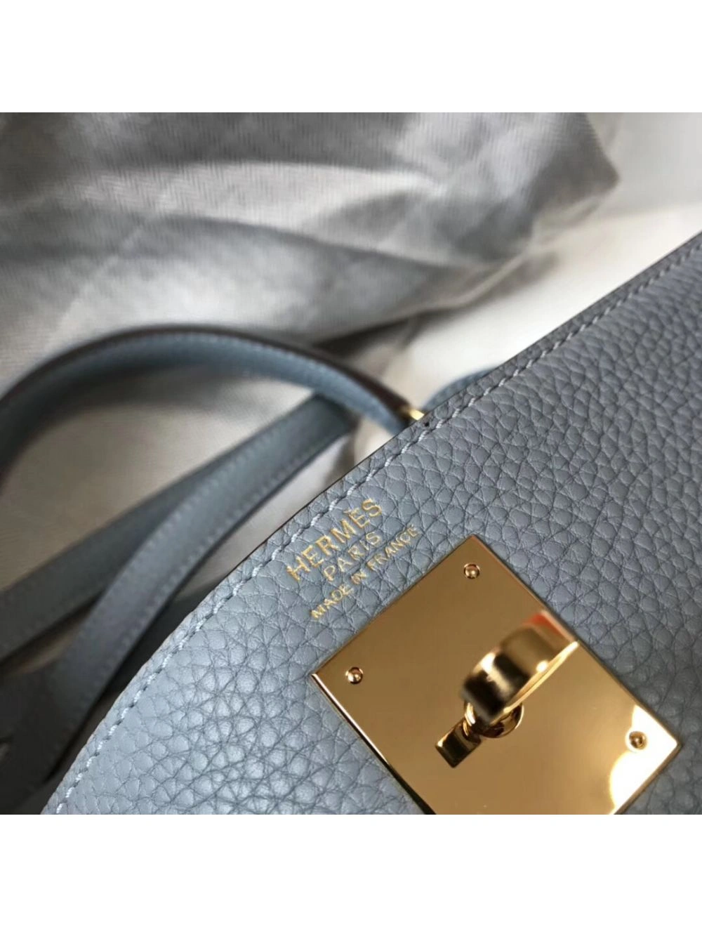 Hermes Kelly 32cm Bag In Blue Lin Clemence Leather GHW