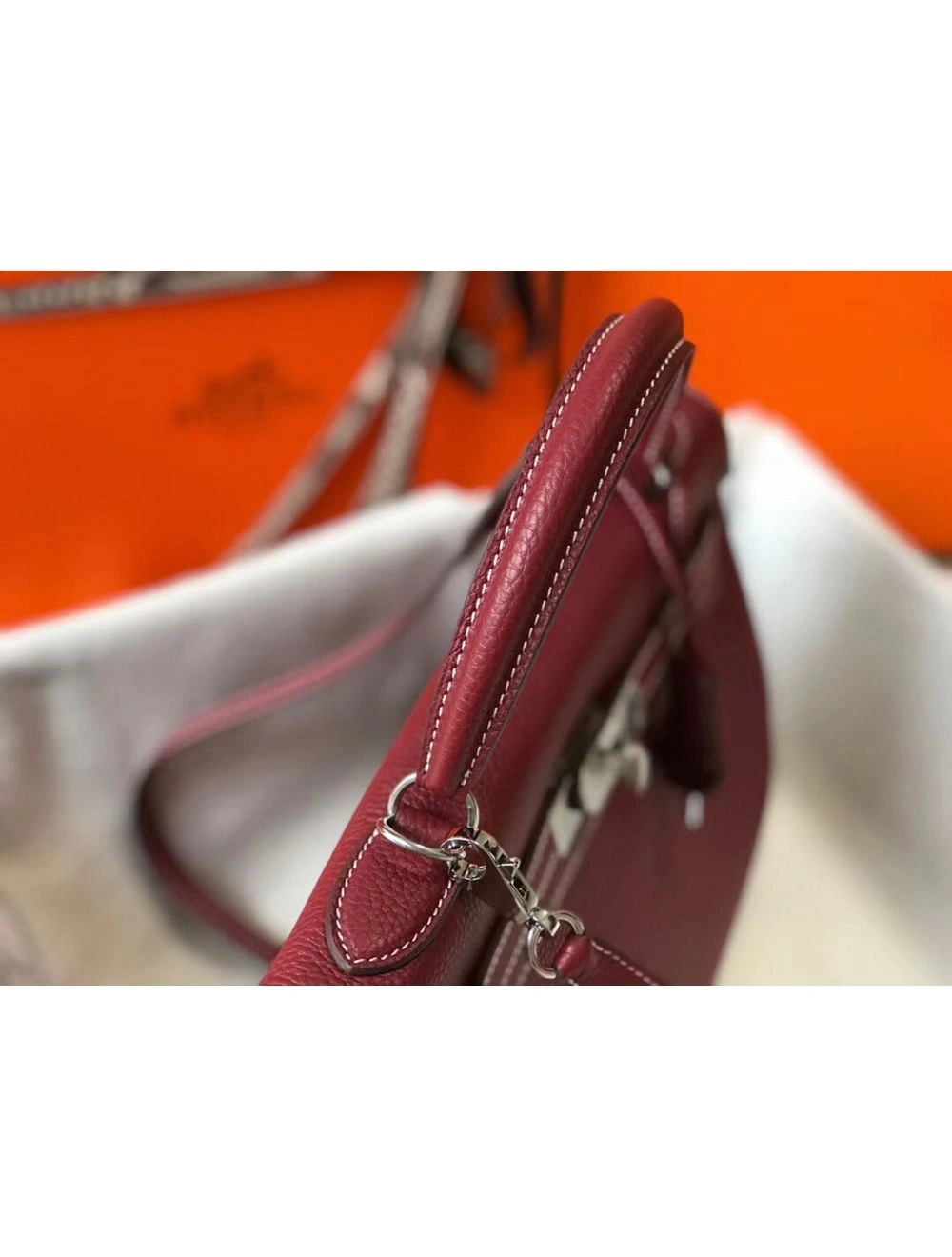 Hermes Kelly 32cm Bag In Bordeaux Clemence Leather PHW