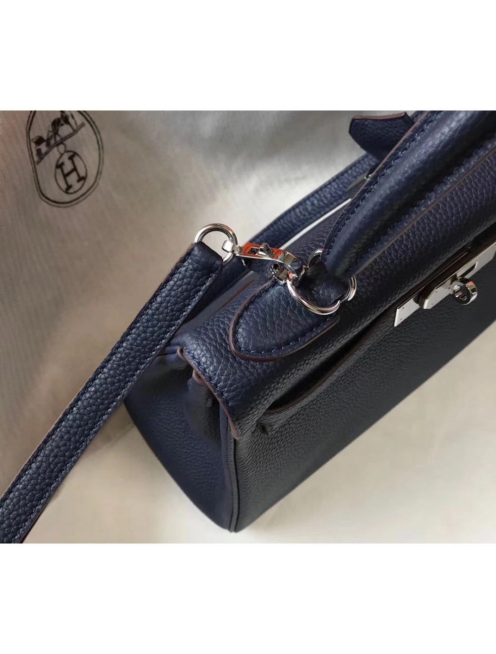 Hermes Kelly 32cm Bag In Dark Blue Clemence Leather PHW