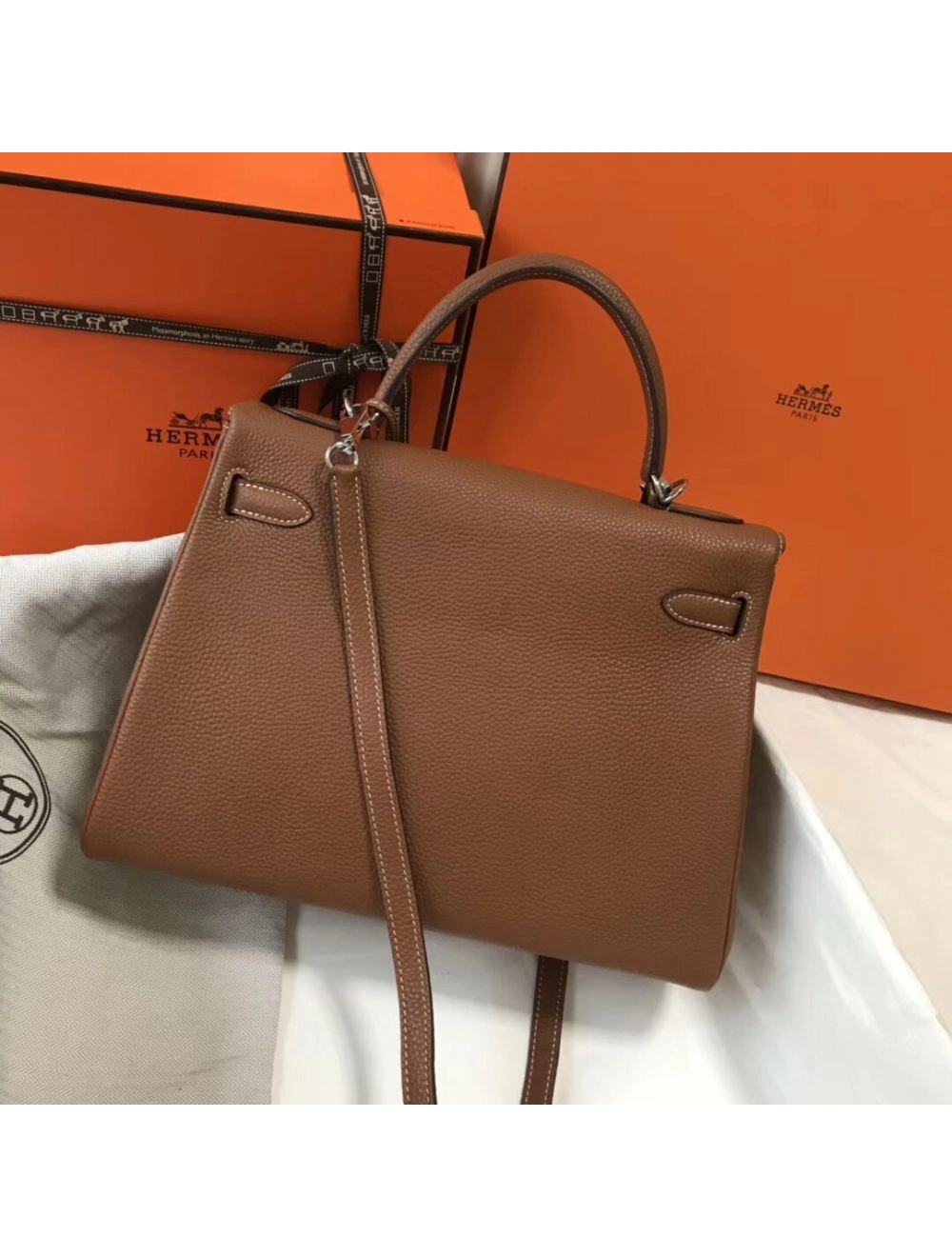 Hermes Kelly 32cm Bag In Gold Clemence Leather PHW