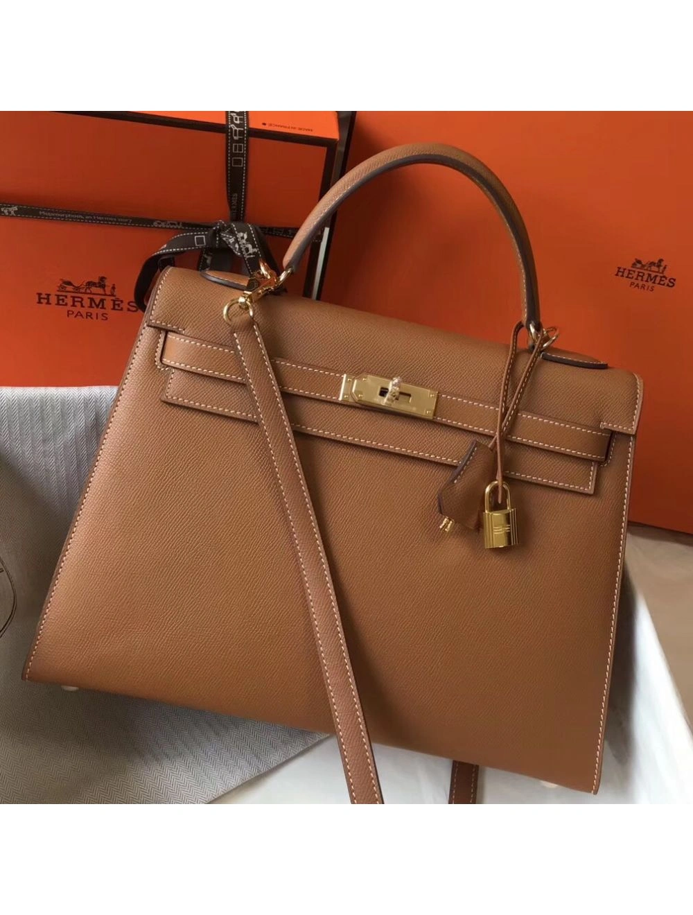 Hermes Kelly 32cm Bag In Gold Epsom Leather GHW