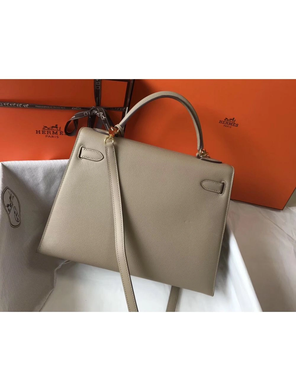 Hermes Kelly 32cm Bag In Gris Tourterelle Epsom Leather GHW