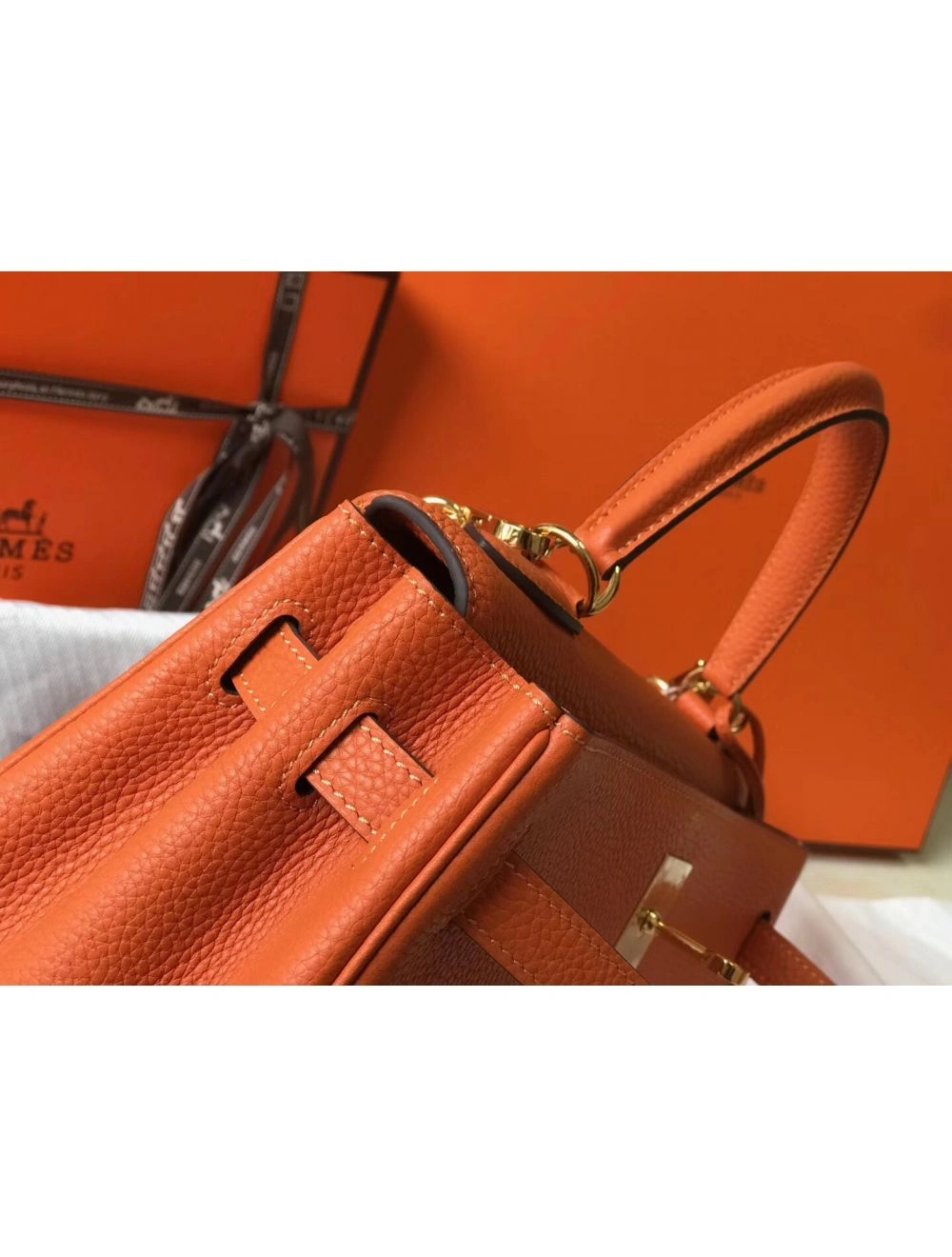 Hermes Kelly 32cm Bag In Orange Clemence Leather GHW