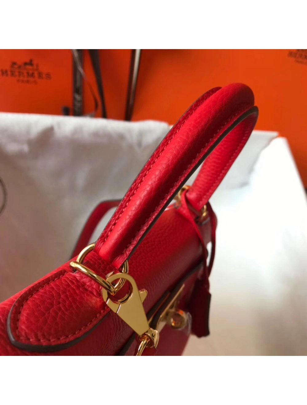 Hermes Kelly 32cm Bag In Red Clemence Leather GHW