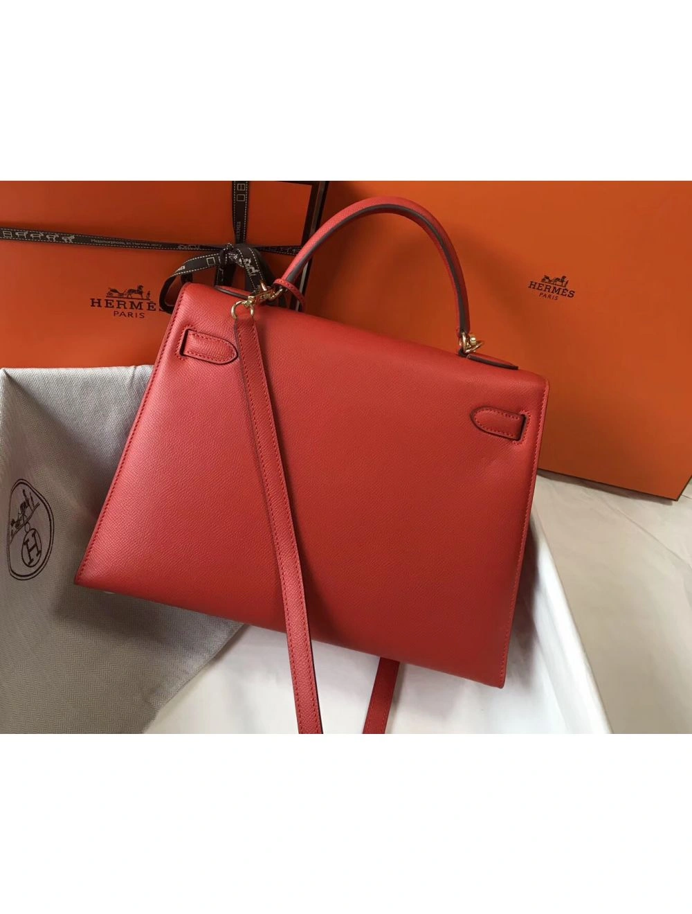 Hermes Kelly 32cm Bag In Red Epsom Leather GHW