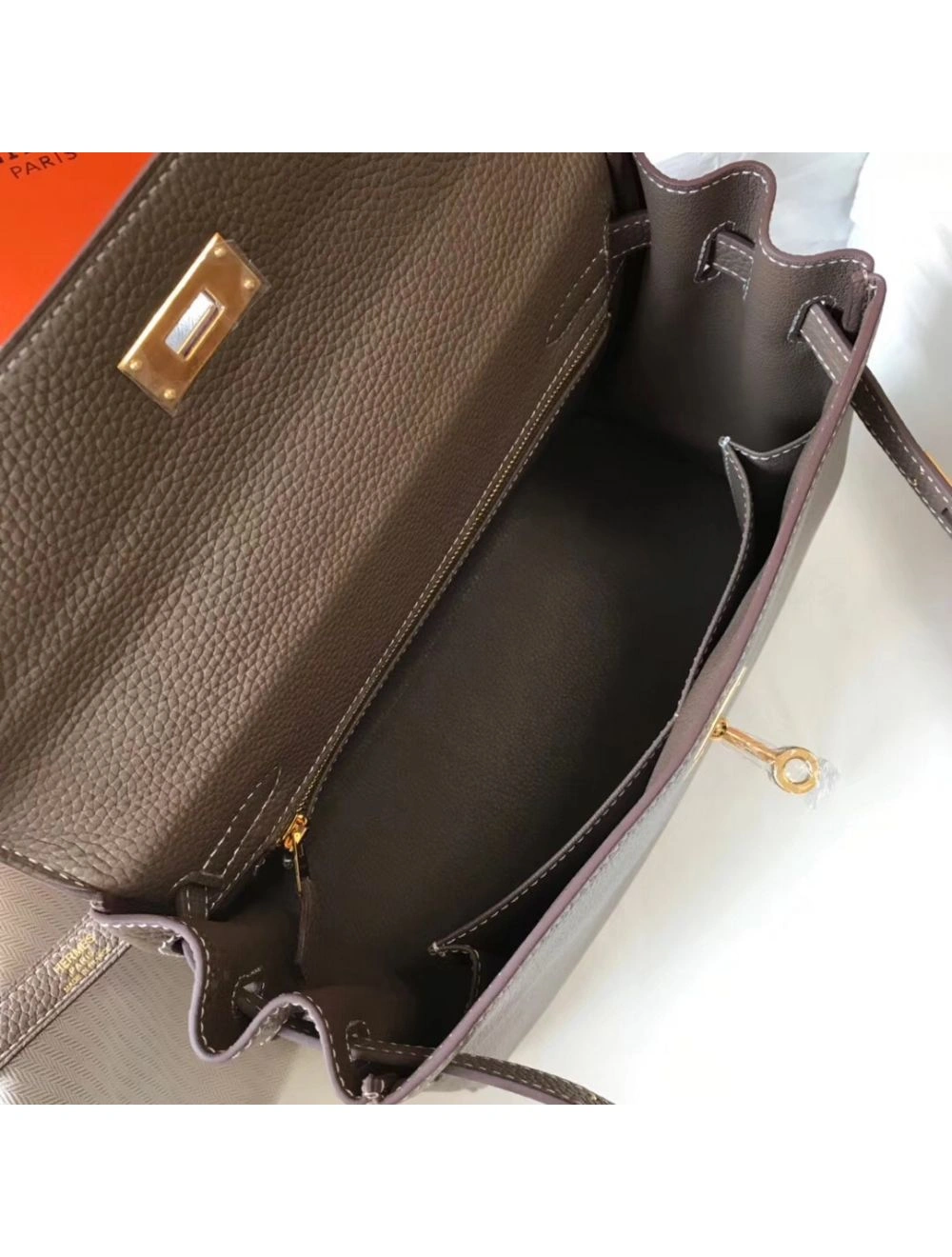Hermes Kelly 32cm Bag In Taupe Grey Clemence Leather GHW