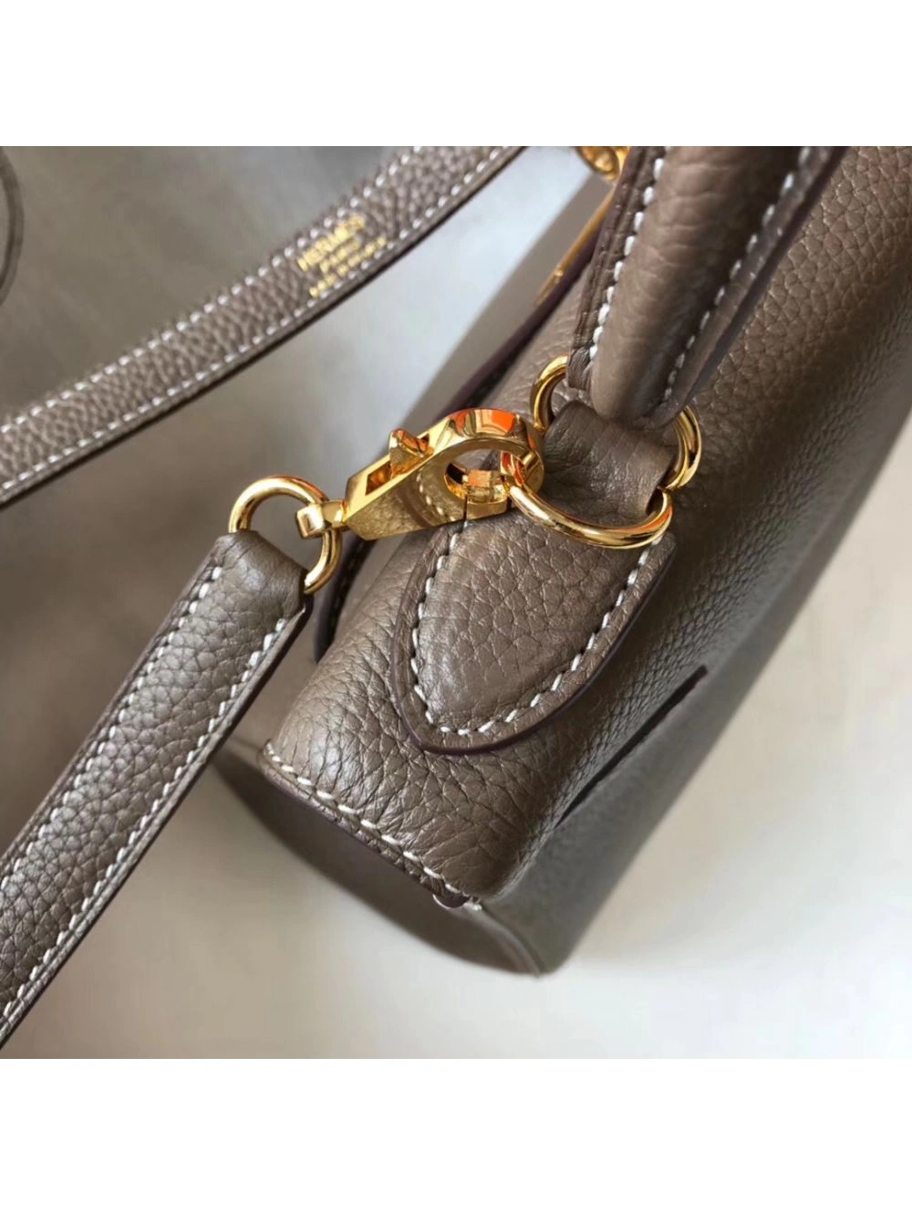 Hermes Kelly 32cm Bag In Taupe Grey Clemence Leather GHW