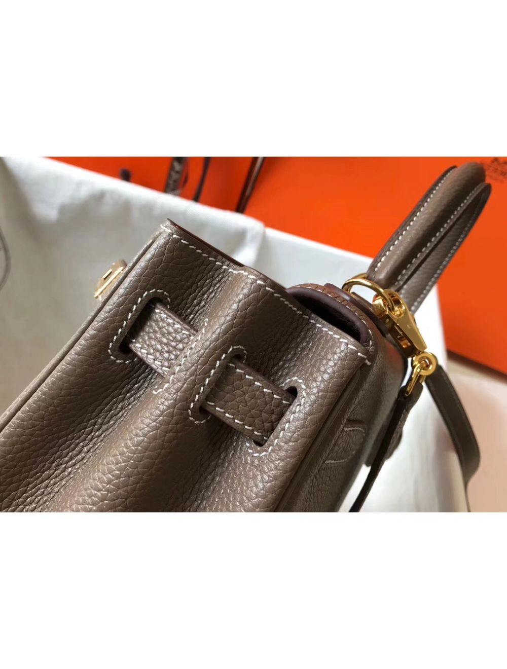 Hermes Kelly 32cm Bag In Taupe Grey Clemence Leather GHW