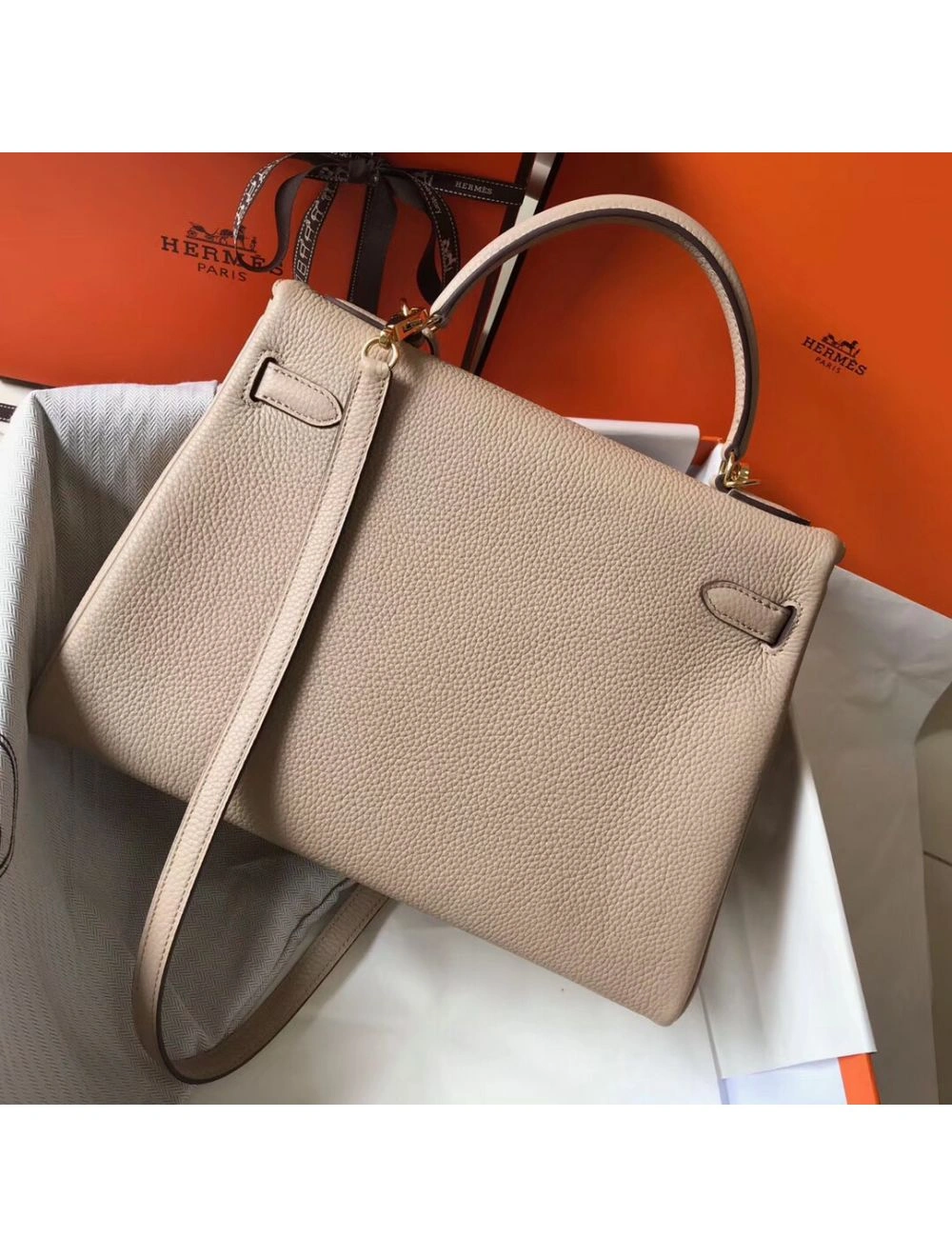 Hermes Kelly 32cm Bag In Trench Clemence Leather GHW