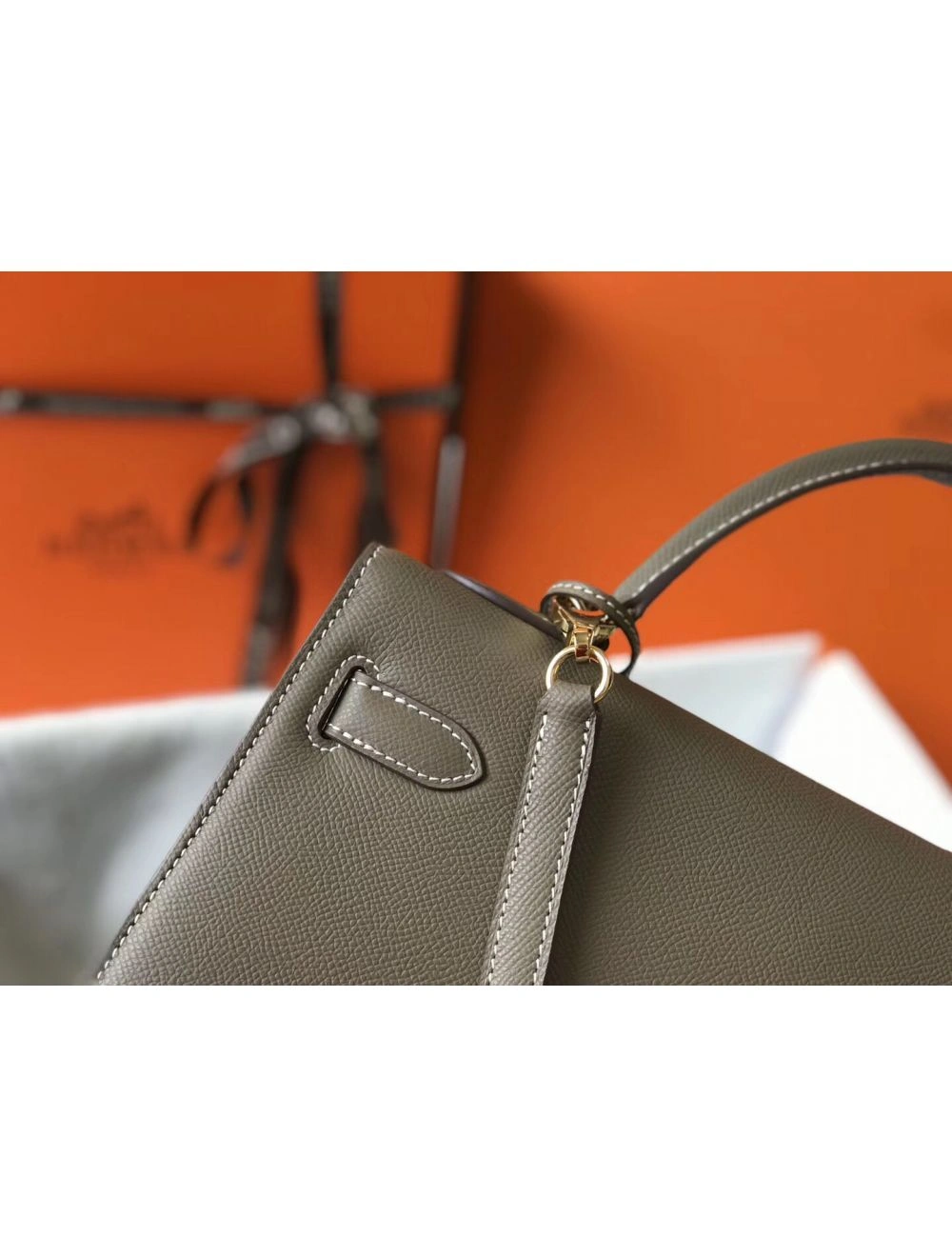 Hermes Kelly 32cm Bag In Tuape Grey Epsom Leather GHW