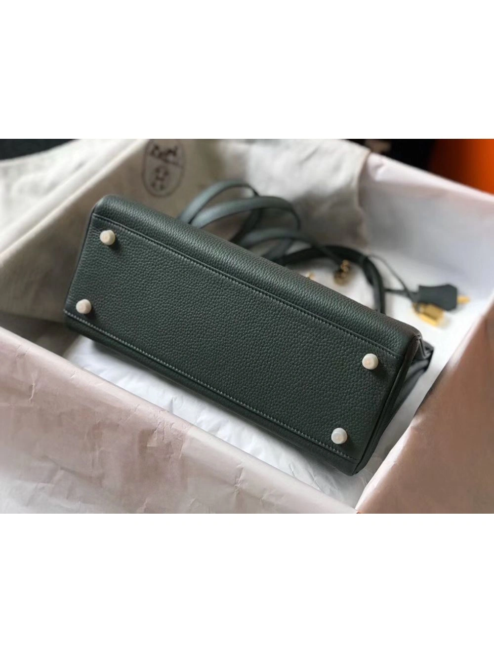 Hermes Kelly 32cm Bag In Vert Amande Clemence Leather GHW