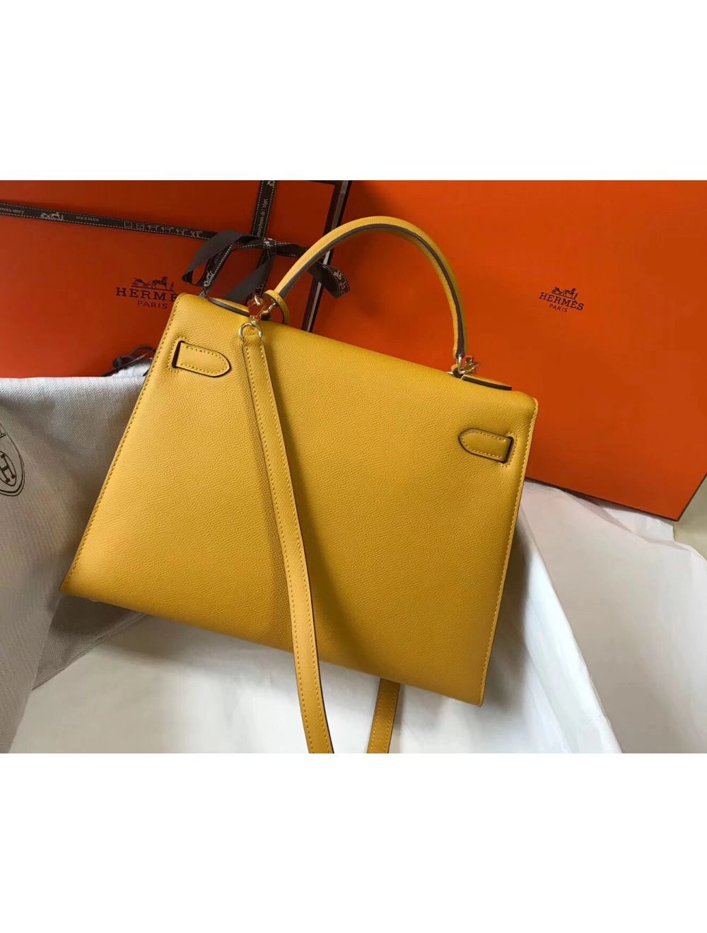 Hermes Kelly 32cm Bag In Yellow Epsom Leather GHW