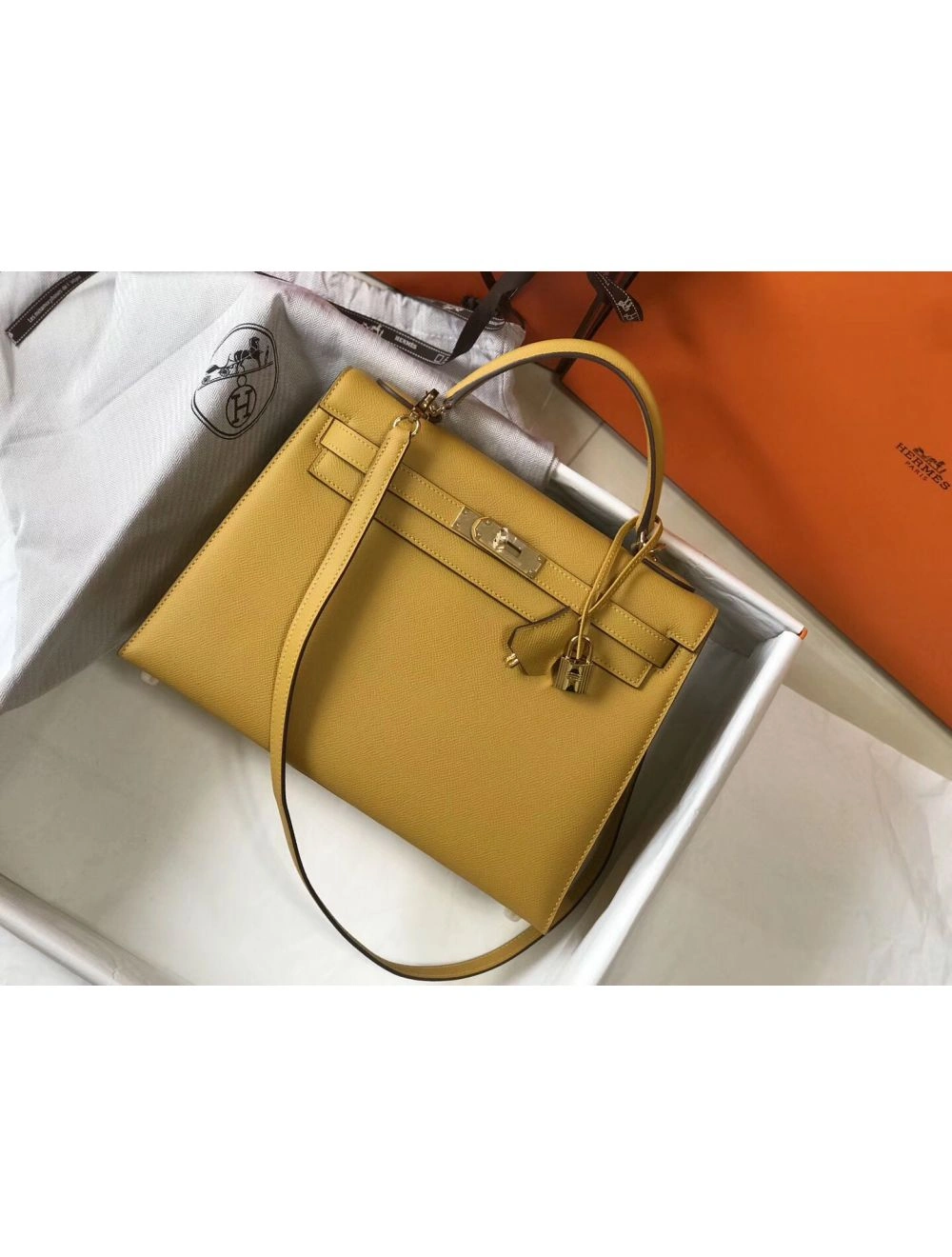 Hermes Kelly 32cm Bag In Yellow Epsom Leather GHW