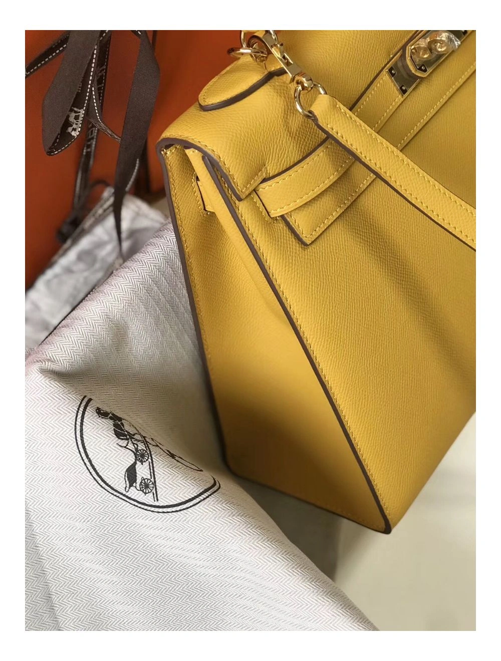 Hermes Kelly 32cm Bag In Yellow Epsom Leather GHW