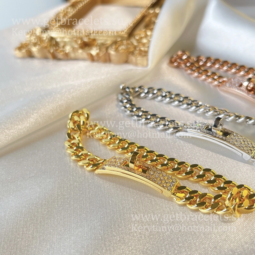 Hermes Kelly Boucle Chaine Bracelet Rose Gold With Pave Diamonds Gift Lady UK For Sale