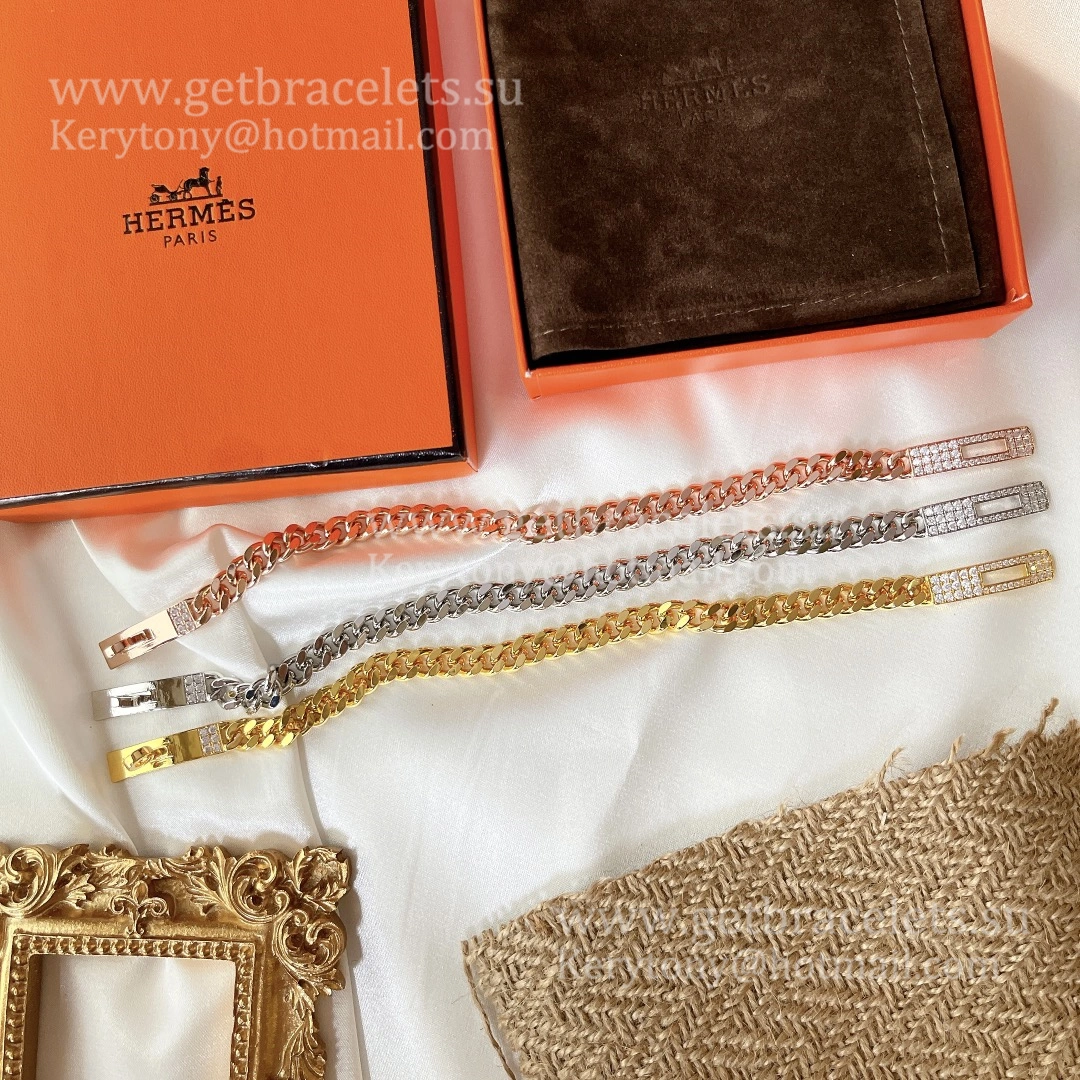 Hermes Kelly Boucle Chaine Bracelet Rose Gold With Pave Diamonds Gift Lady UK For Sale