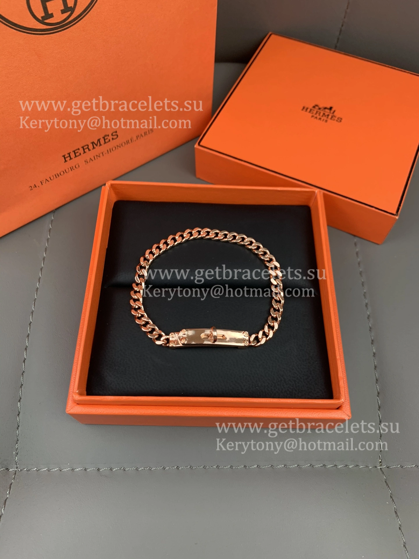 Hermes Kelly Chaine Bracelet Rose Gold With Diamonds Nice Review