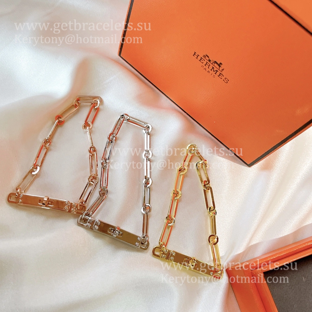 Hermes Kelly Chaine Bracelet with 6 Diamonds Silver Yellow Gold Rose Gold Jewelry Online Shop