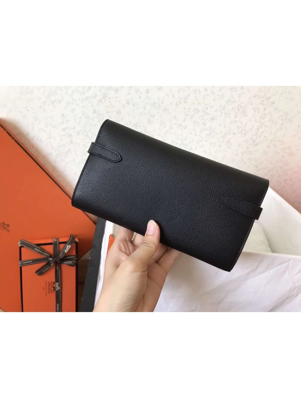 Hermes Kelly Classic Long Wallet In Black Epsom Leather