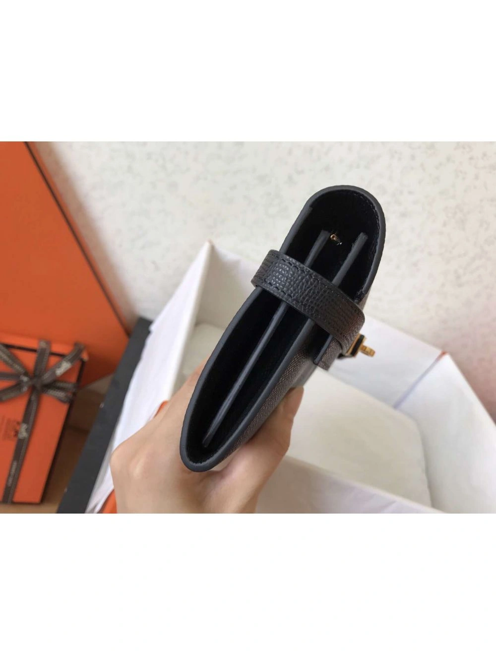 Hermes Kelly Classic Long Wallet In Black Epsom Leather