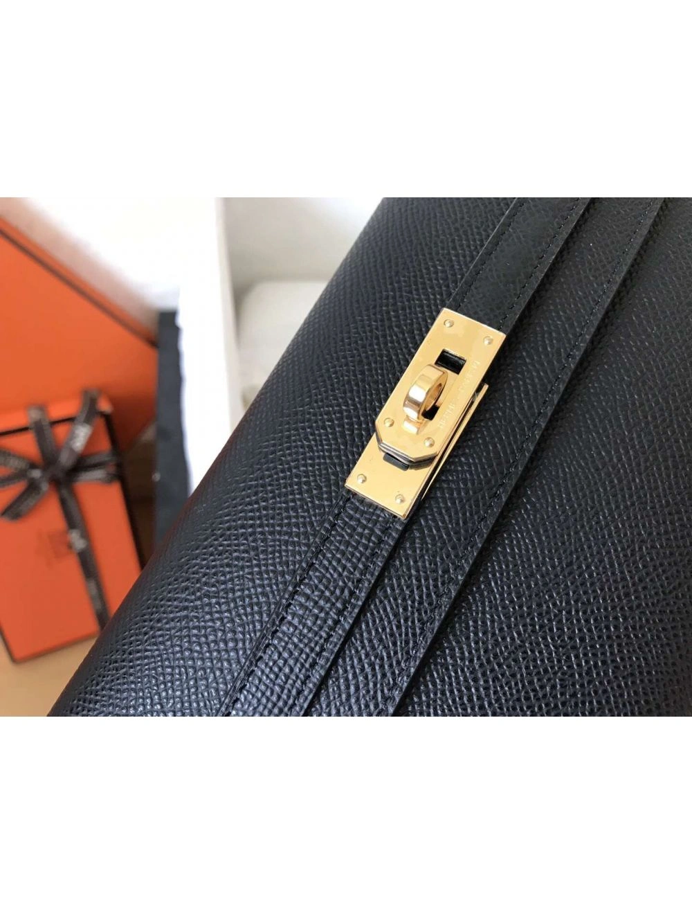 Hermes Kelly Classic Long Wallet In Black Epsom Leather