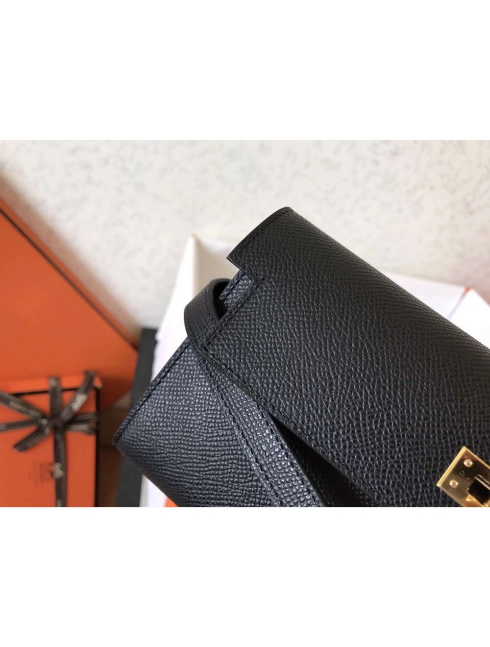 Hermes Kelly Classic Long Wallet In Black Epsom Leather