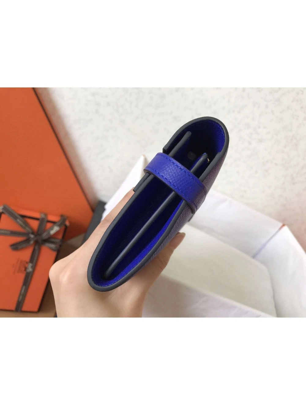 Hermes Kelly Classic Long Wallet In Blue Electric Epsom Leather