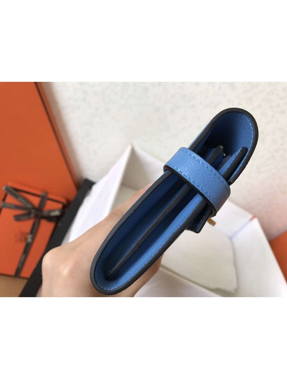 Hermes Kelly Classic Long Wallet In Blue Jean Epsom Leather