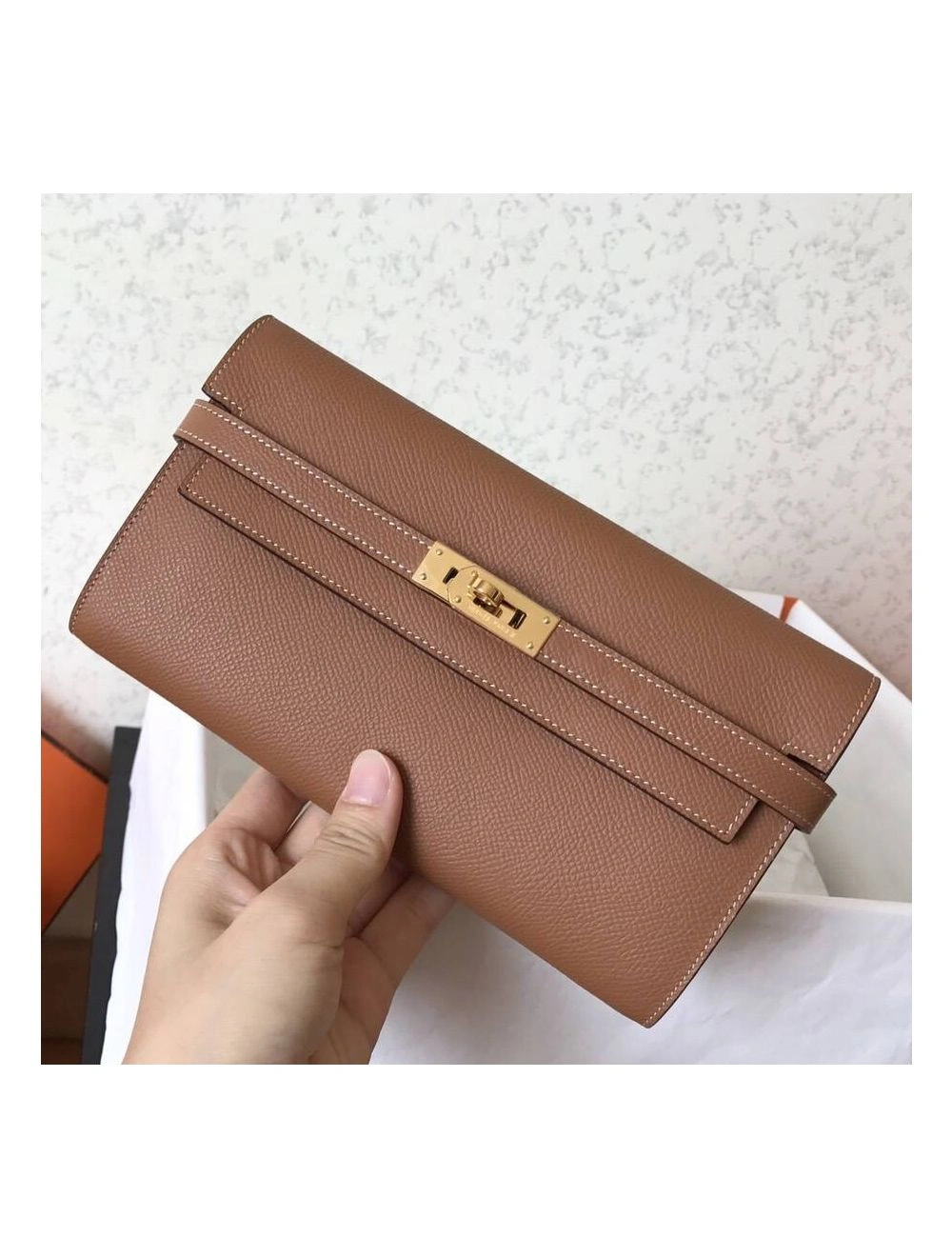 Hermes Kelly Classic Long Wallet In Brown Epsom Leather