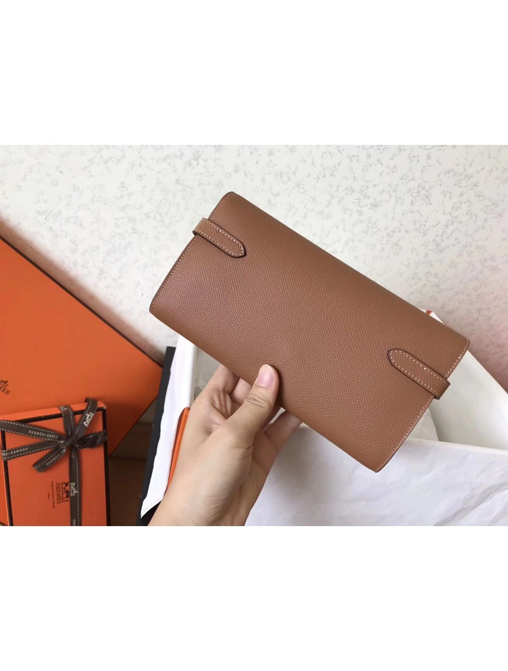 Hermes Kelly Classic Long Wallet In Brown Epsom Leather