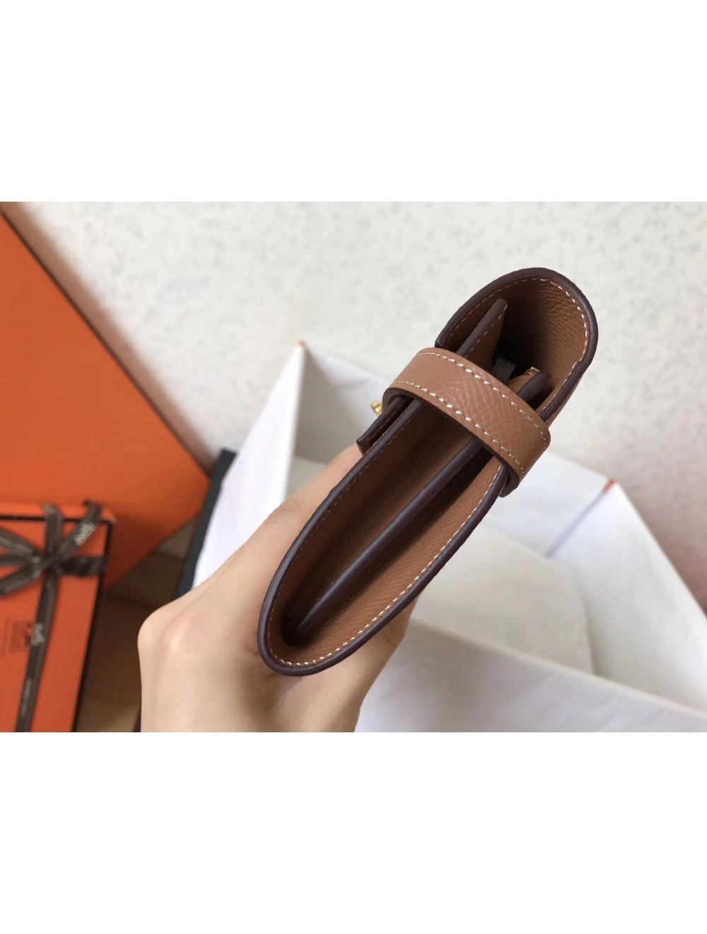 Hermes Kelly Classic Long Wallet In Brown Epsom Leather