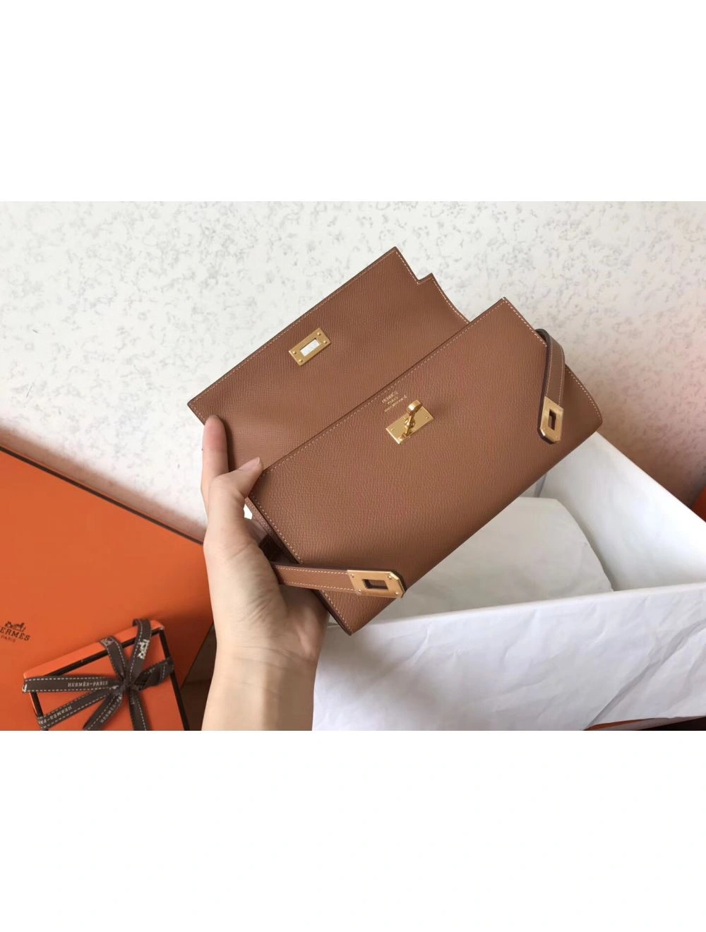 Hermes Kelly Classic Long Wallet In Brown Epsom Leather