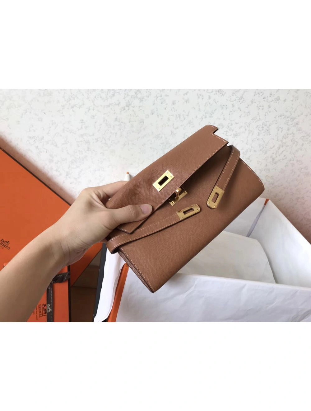 Hermes Kelly Classic Long Wallet In Brown Epsom Leather