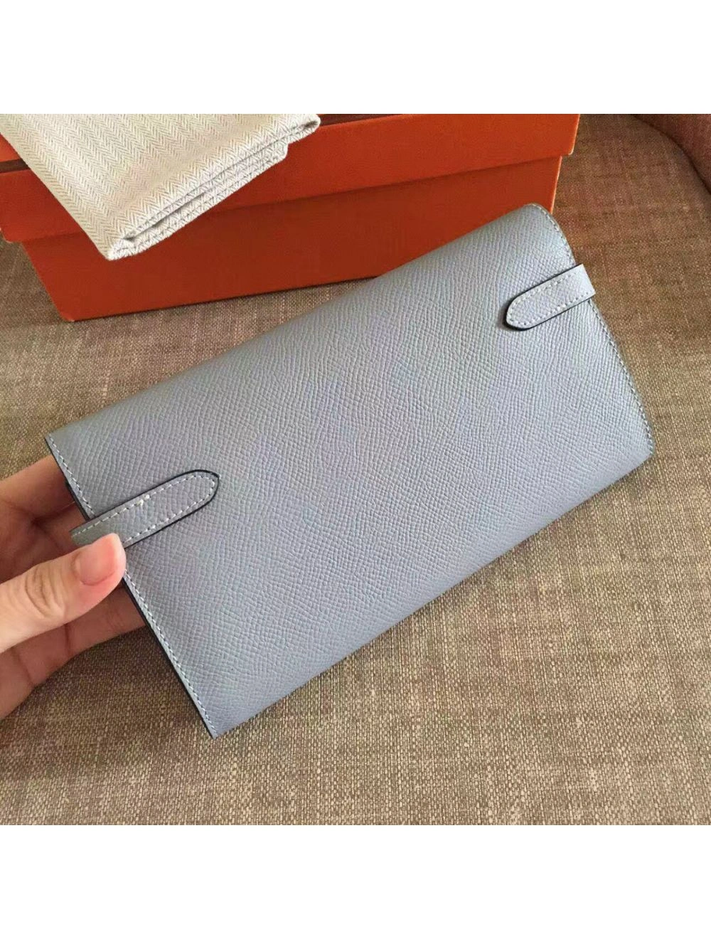 Hermes Kelly Classic Long Wallet In Ciel Epsom Leather