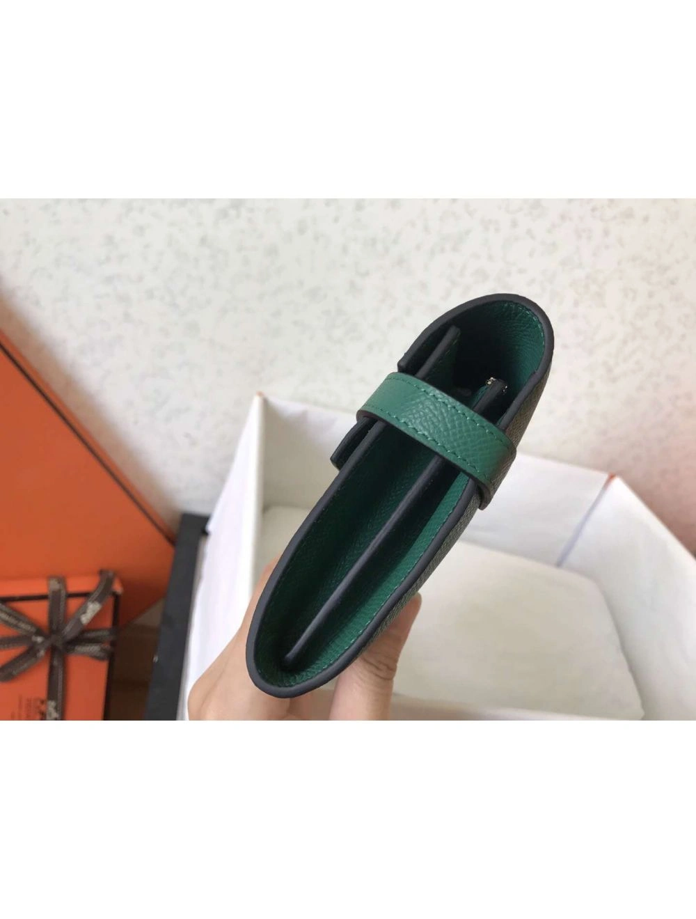 Hermes Kelly Classic Long Wallet In Malachite Epsom Leather